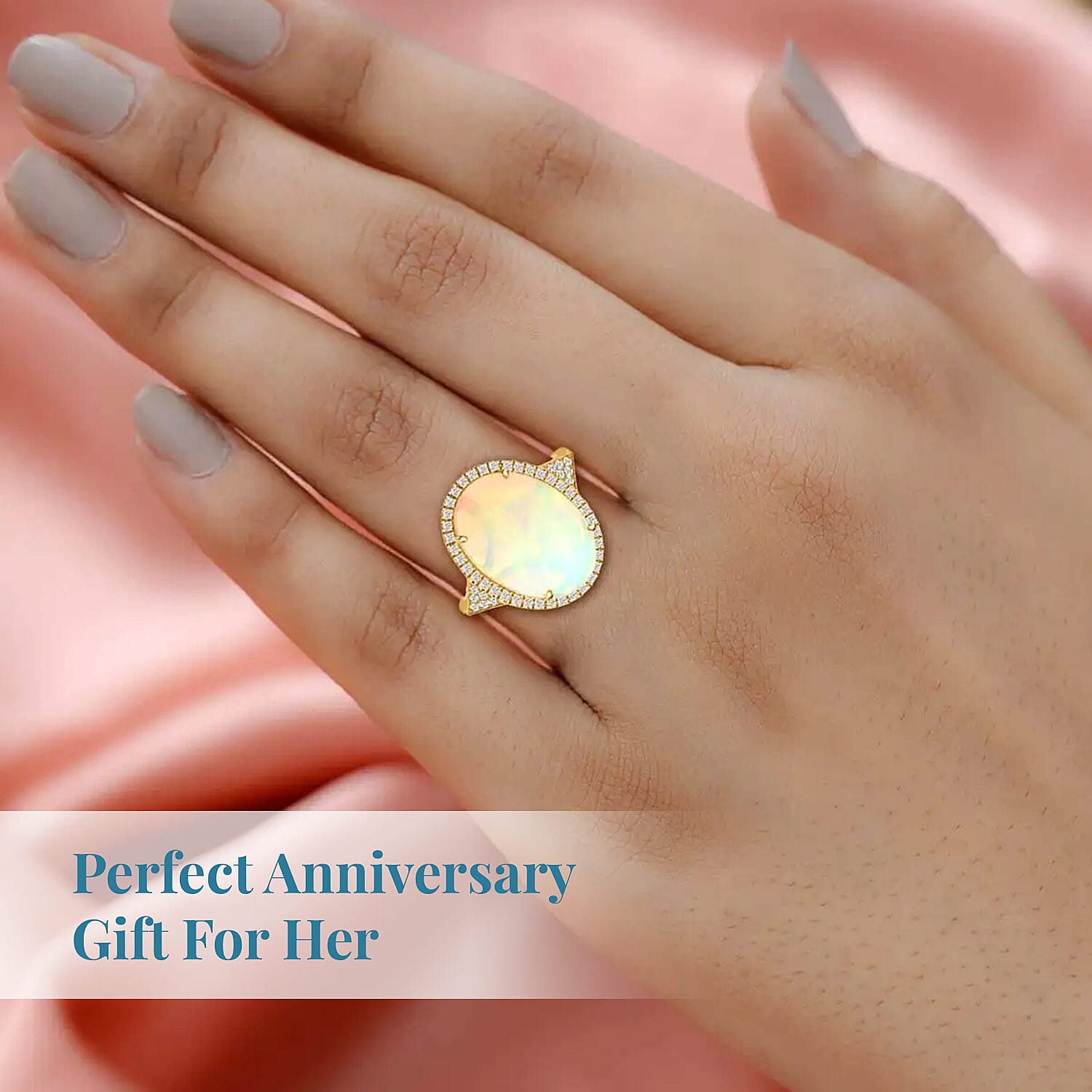 Certified & Appraised Iliana AAA Ethiopian Welo Opal and G-H SI Diamond 10.30 ctw Ring in 18K Yellow Gold (Size 10.0) 5 Grams
