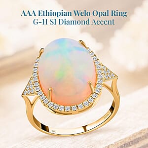 Certified & Appraised Iliana AAA Ethiopian Welo Opal and G-H SI Diamond 10.30 ctw Ring in 18K Yellow Gold (Size 7.0) 5 Grams