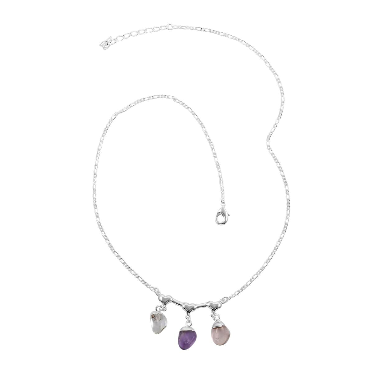 Multi Gemstone Heart Necklace 20-22 Inches in Silvertone 11.00 ctw image number 0