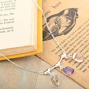 Multi Gemstone Heart Necklace 20-22 Inches in Silvertone 11.00 ctw