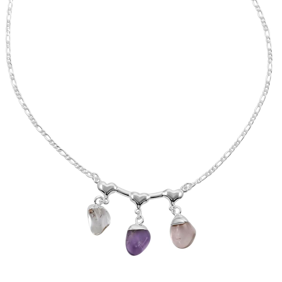 Multi Gemstone Heart Necklace 20-22 Inches in Silvertone 11.00 ctw image number 2