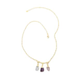 Multi Gemstone Heart Necklace 20-22 Inches in Goldtone 10.00 ctw