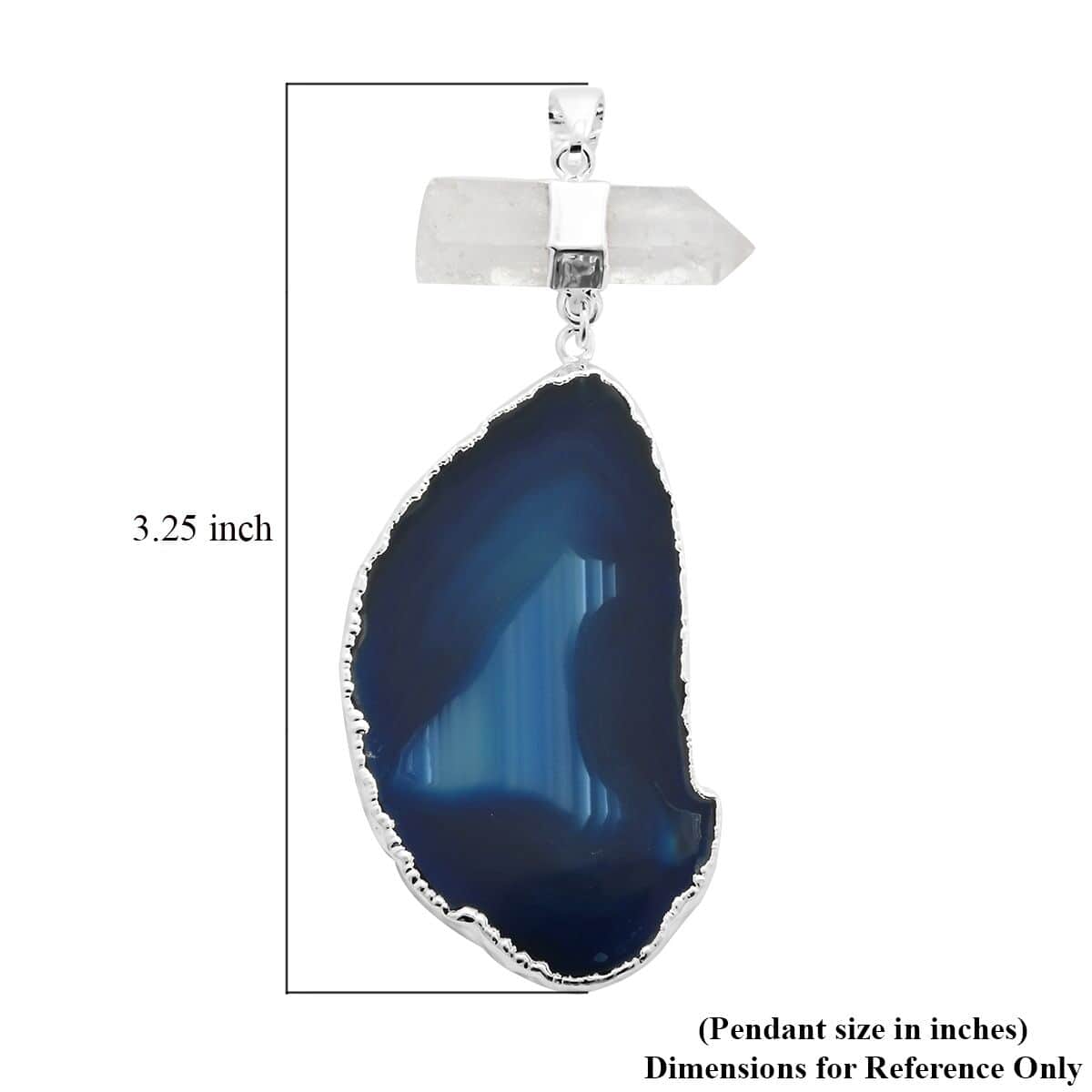 Rough Cut Blue Agate and White Quartz Pendant in Silvertone 86.50 ctw image number 3