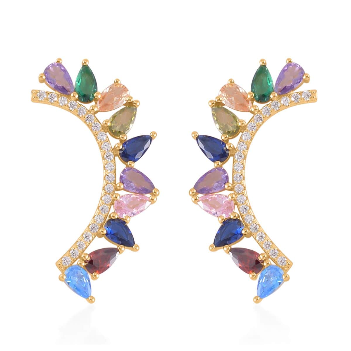 Simulated Multi Color Diamond Earrings in 14K Yellow Gold Over Sterling Silver 4.50 ctw image number 0