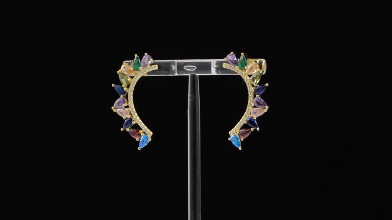 Simulated Multi Color Diamond Earrings in 14K Yellow Gold Over Sterling Silver 4.50 ctw