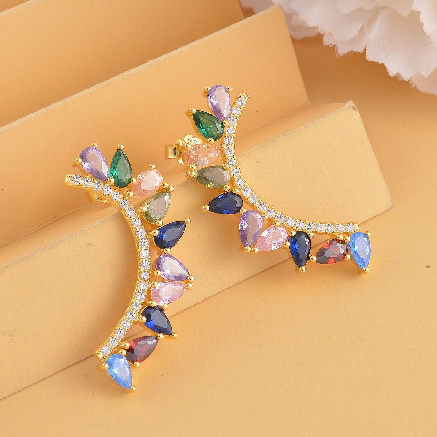 Simulated Multi Color Diamond Earrings in 14K Yellow Gold Over Sterling Silver 4.50 ctw