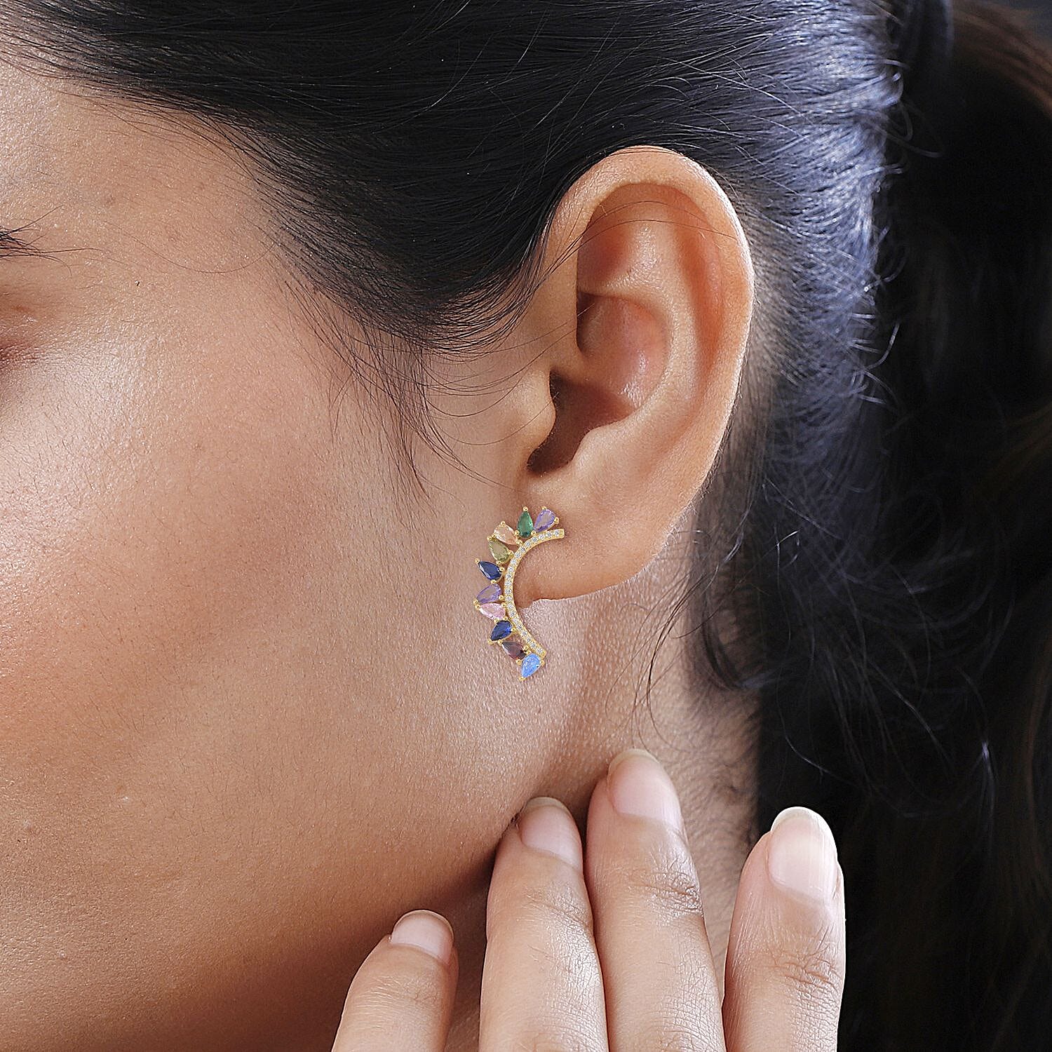 Simulated Multi Color Diamond Earrings in 14K Yellow Gold Over Sterling Silver 4.50 ctw