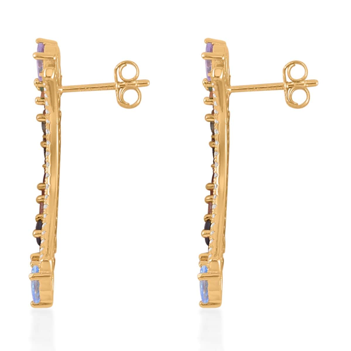 Simulated Multi Color Diamond Earrings in 14K Yellow Gold Over Sterling Silver 4.50 ctw image number 3