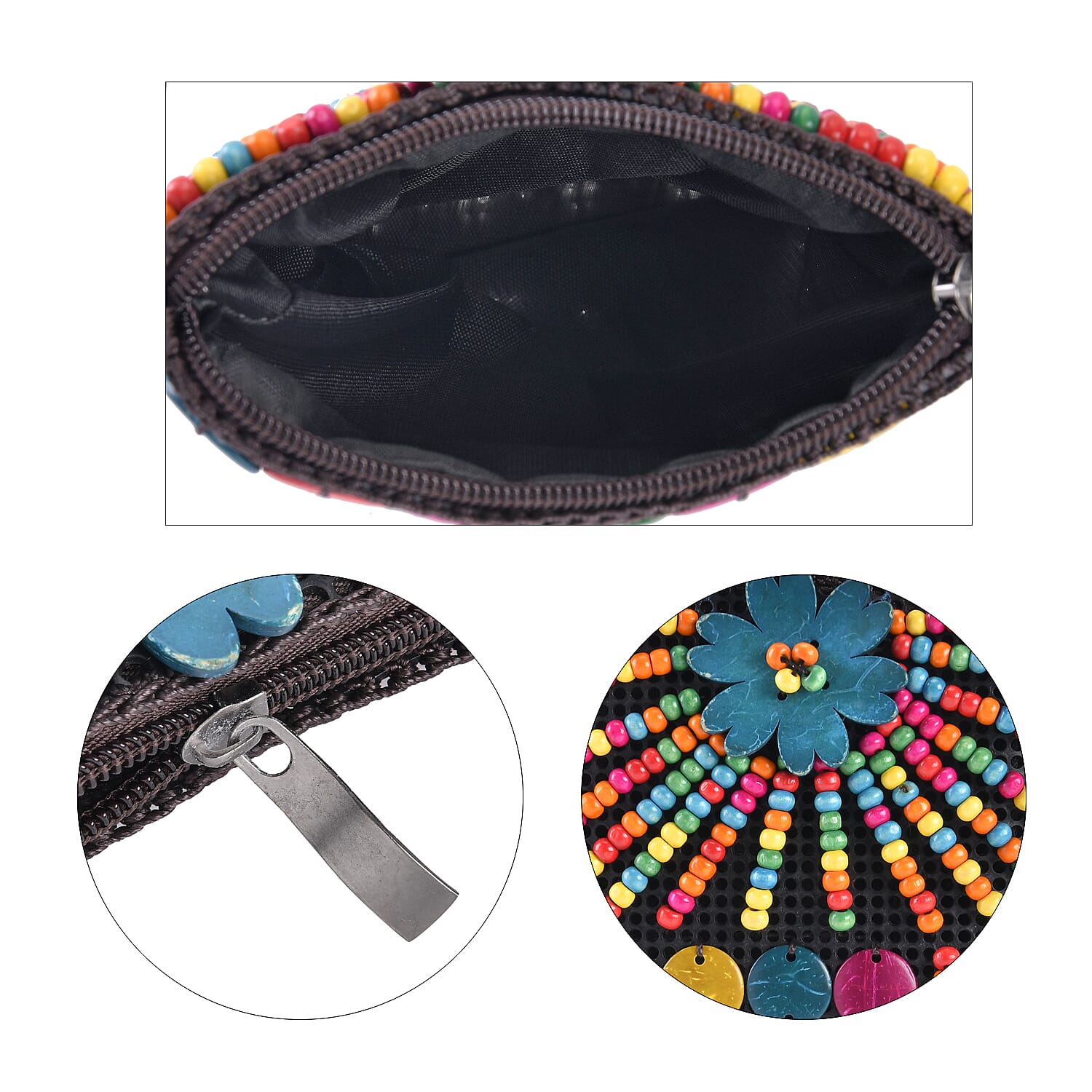 Multi Color Ethnic Style Handmade Circle and Flower Shaped Coconut Shell Crossbody Bag