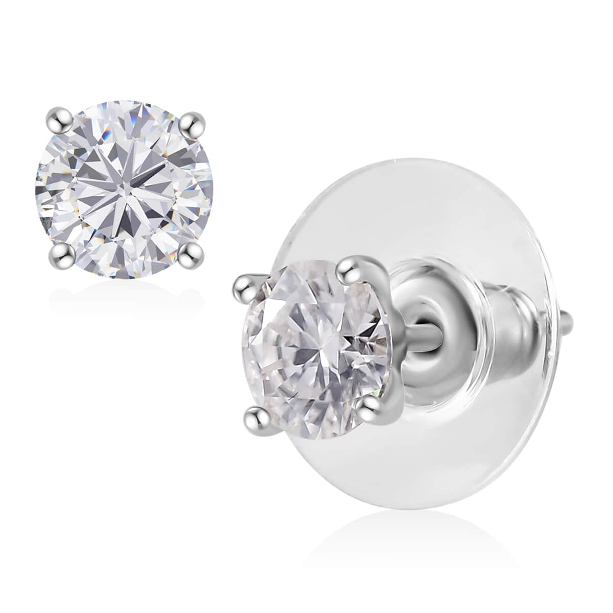 Moissanite (Rnd 6mm) Solitaire Stud Earrings in Platinum Over Sterling Silver 1.60 ctw image number 0