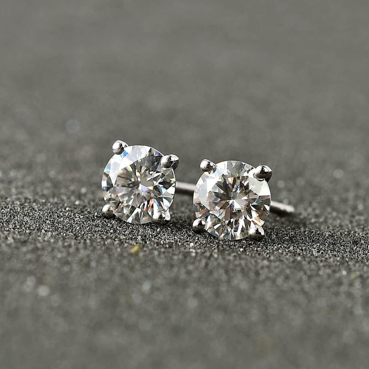 Moissanite Solitaire Stud Earrings in Platinum Over Sterling Silver 1.60 ctw image number 1