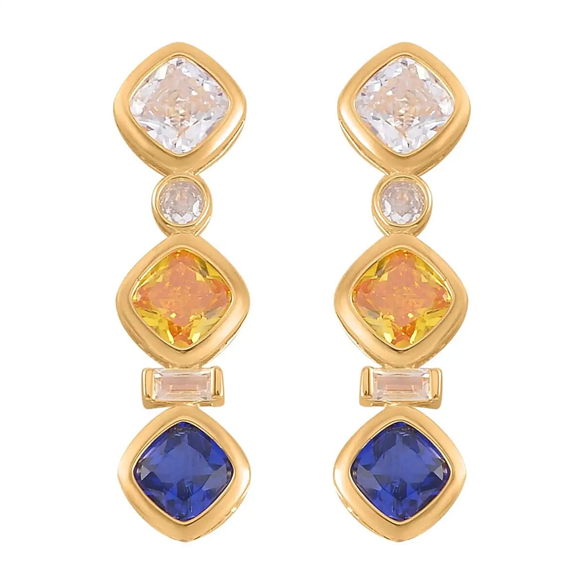 Simulated Multi Color Diamond Earrings in 14K Yellow Gold Over Sterling Silver 7.65 ctw image number 0