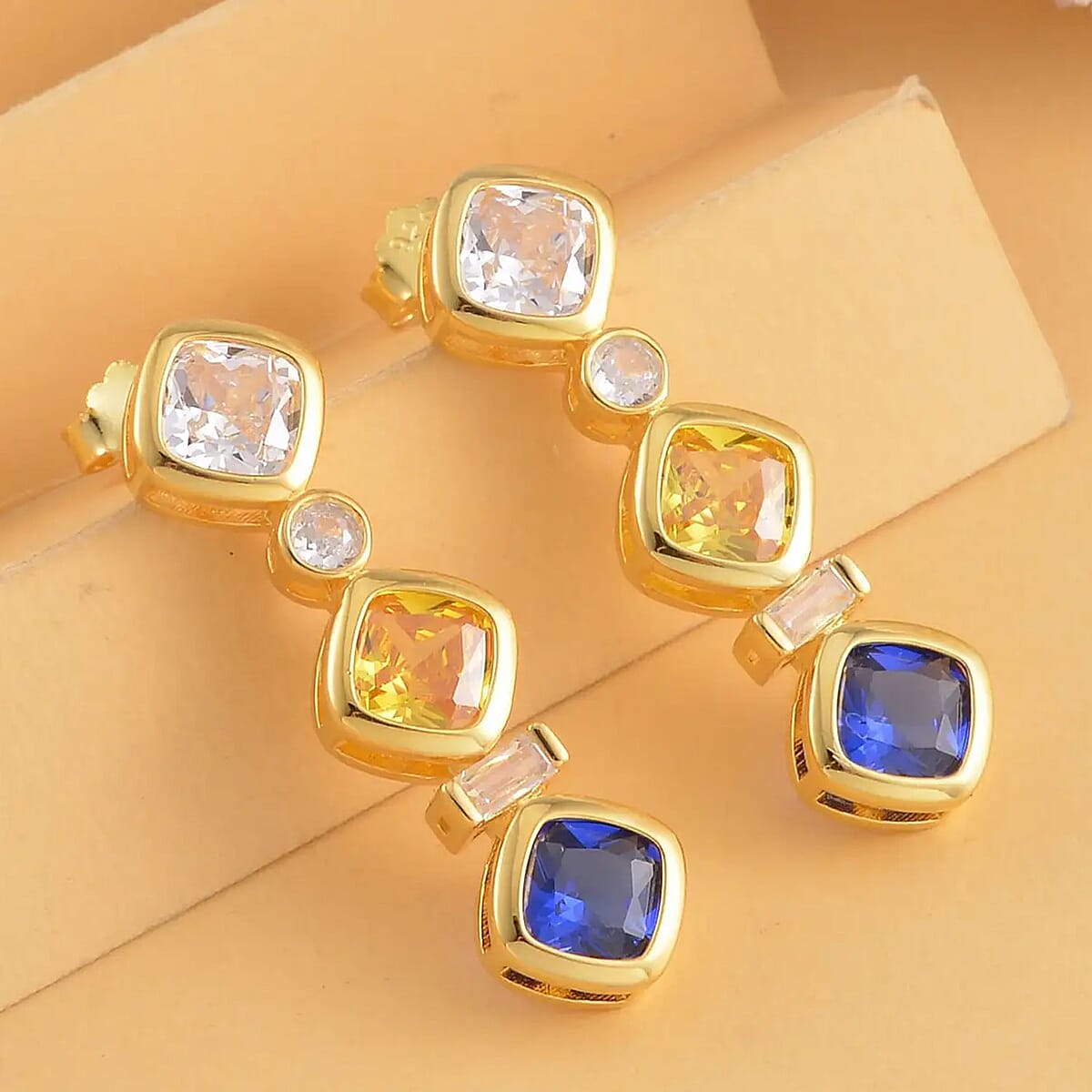 Simulated Multi Color Diamond Earrings in 14K Yellow Gold Over Sterling Silver 7.65 ctw image number 1