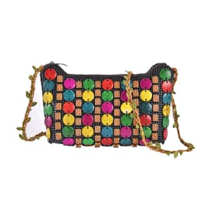 Multi Color Ethnic Style Handmade Coconut Shell Tote Bag with Shoulder Strap