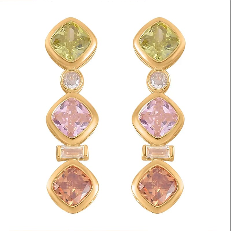 Simulated Multi Color Diamond Earrings in 14K Yellow Gold Over Sterling Silver 7.70 ctw