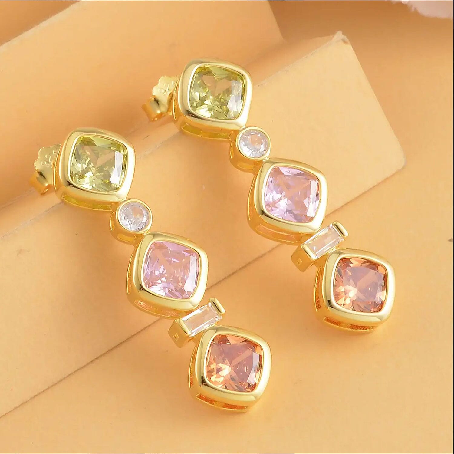 Simulated Multi Color Diamond Earrings in 14K Yellow Gold Over Sterling Silver 7.70 ctw
