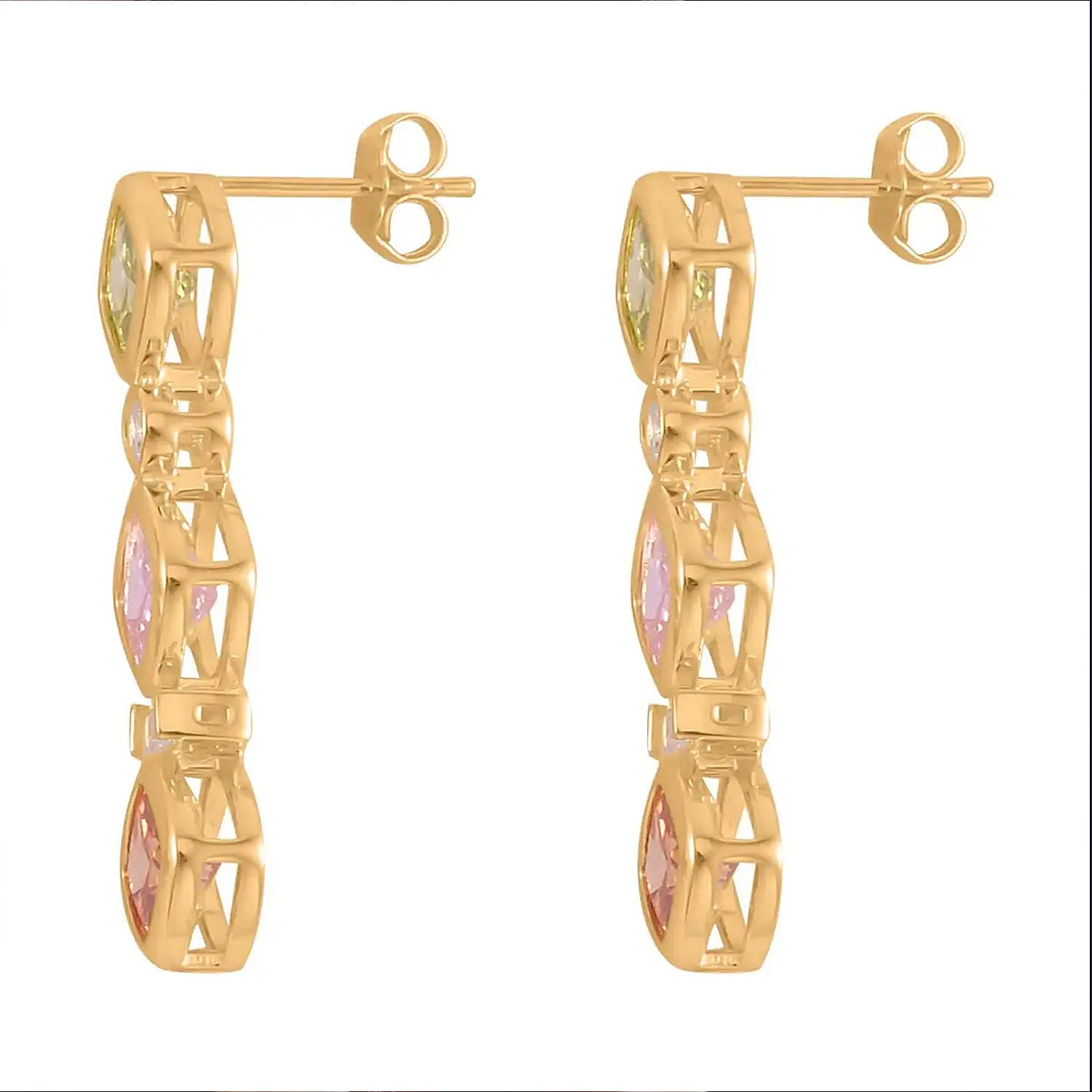 Simulated Multi Color Diamond Earrings in 14K Yellow Gold Over Sterling Silver 7.70 ctw