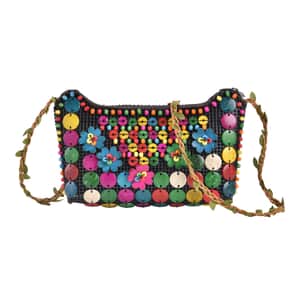 Multi Color Ethnic Style Handmade Coconut Shell Tote Bag with Shoulder Strap