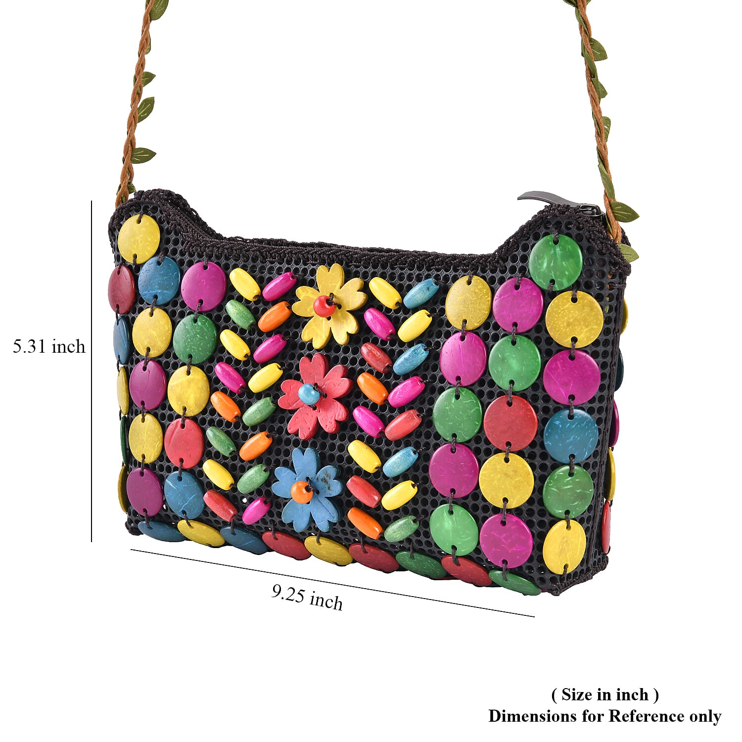 Multi Color Ethnic Style Handmade Coconut Shell Tote Bag with Shoulder Strap