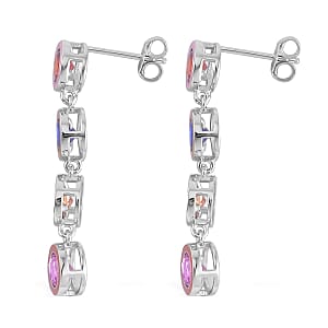 Simulated Multi Color Diamond and Multi Color Enameled Dangle Earrings in Rhodium Over Sterling Silver 5.00 ctw