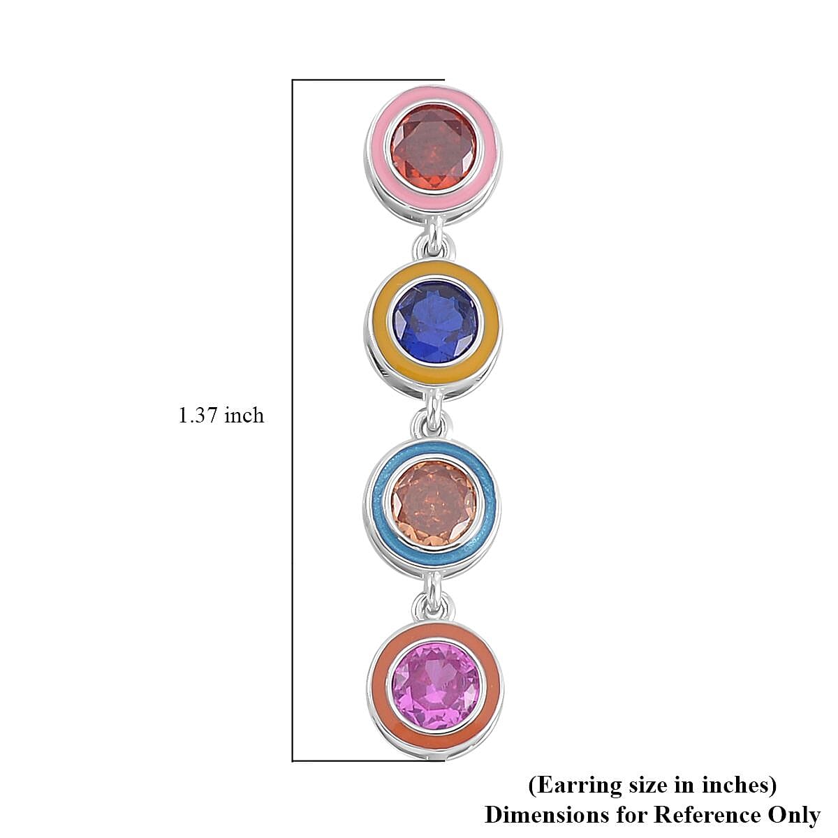 Simulated Multi Color Diamond and Multi Color Enameled Dangle Earrings in Rhodium Over Sterling Silver 5.00 ctw