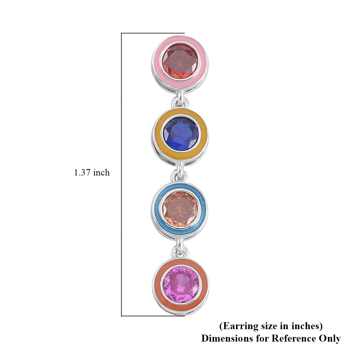 Simulated Multi Color Diamond and Multi Color Enameled Dangle Earrings in Rhodium Over Sterling Silver 5.00 ctw image number 4
