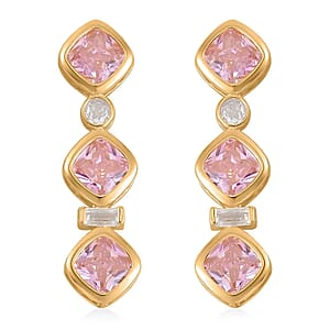 Simulated Pink and White Diamond Earrings in 14K Yellow Gold Over Sterling Silver 8.70 ctw