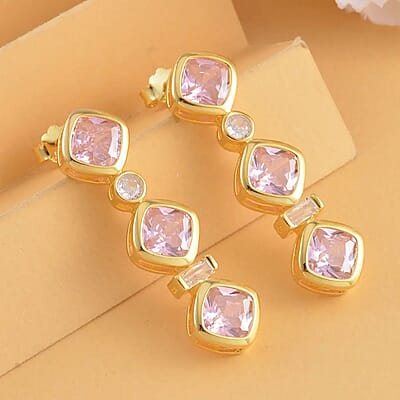 Simulated Pink and White Diamond Earrings in 14K Yellow Gold Over Sterling Silver 8.70 ctw