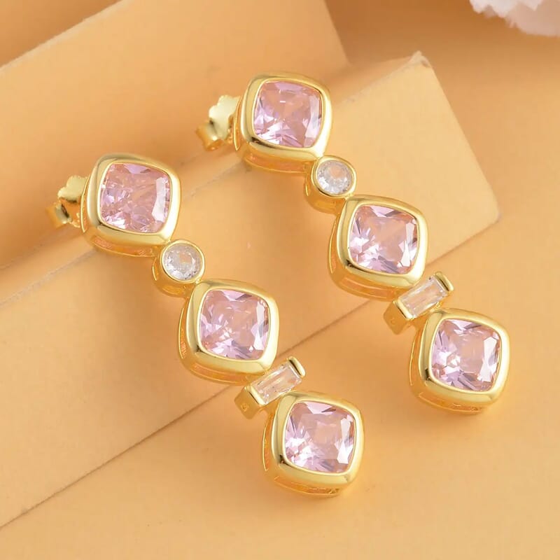 Simulated Pink and White Diamond Earrings in 14K Yellow Gold Over Sterling Silver 8.70 ctw