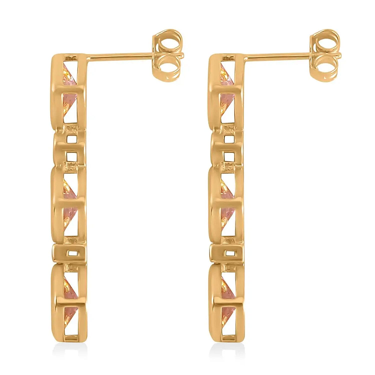 Simulated Pink and White Diamond Earrings in 14K Yellow Gold Over Sterling Silver 8.70 ctw
