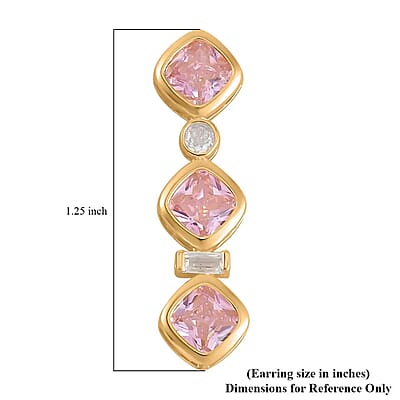 Simulated Pink and White Diamond Earrings in 14K Yellow Gold Over Sterling Silver 8.70 ctw