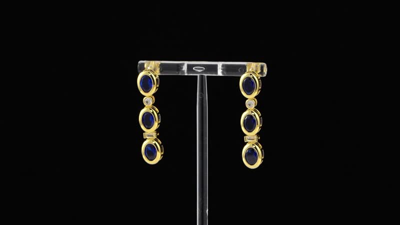 Simulated Blue and White Diamond Earrings in 14K Yellow Gold Over Sterling Silver 5.80 ctw