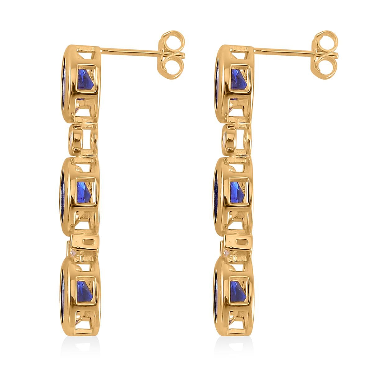 Simulated Blue and White Diamond Earrings in 14K Yellow Gold Over Sterling Silver 5.80 ctw
