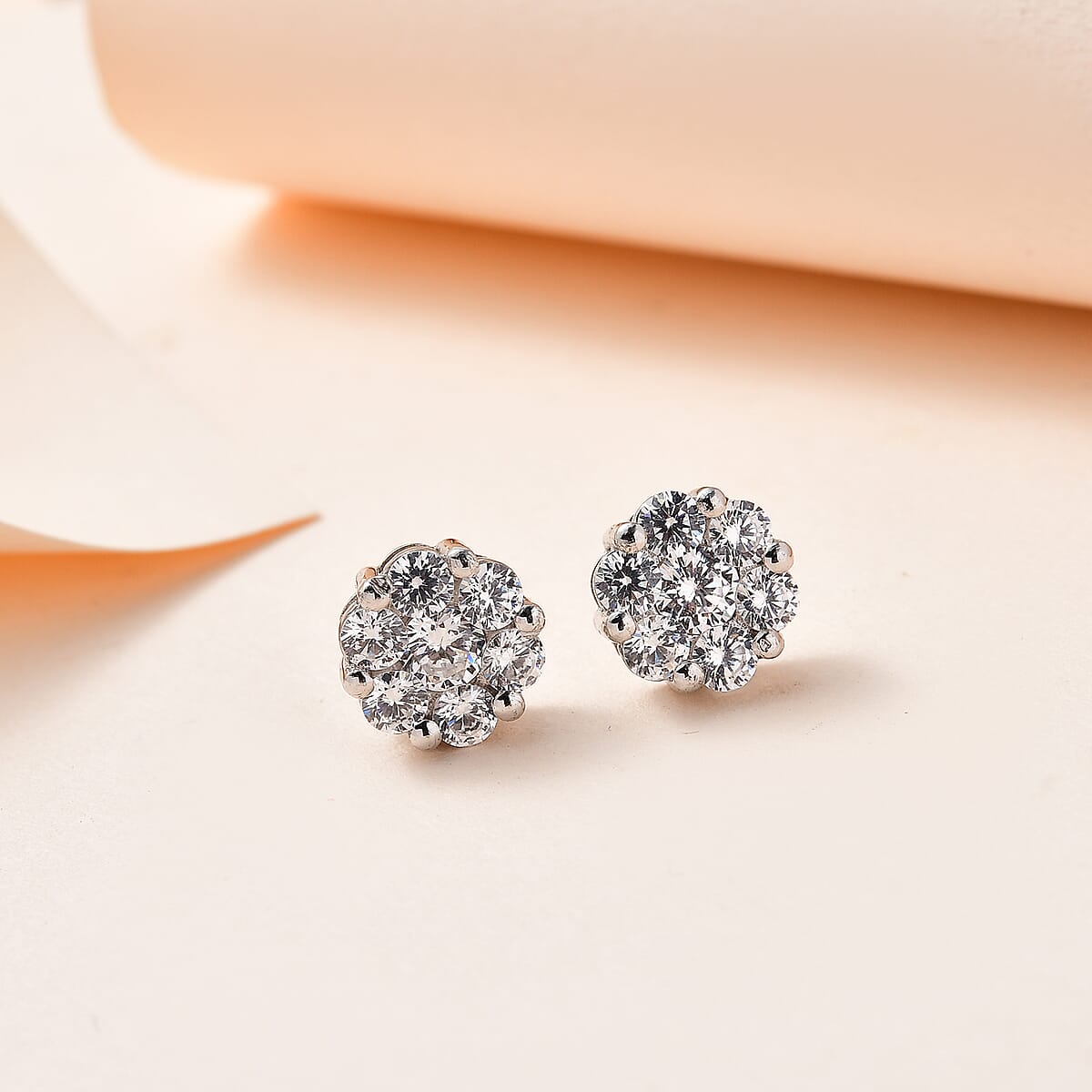 Lustro Stella Made with Finest CZ Floral Stud Earrings in Platinum Over Sterling Silver 2.50 ctw image number 1