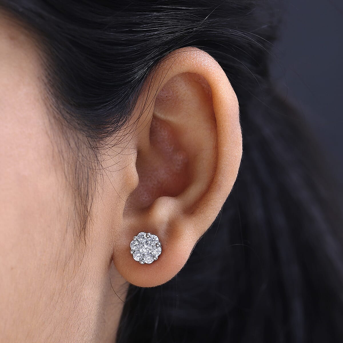 Lustro Stella Made with Finest CZ Floral Stud Earrings in Platinum Over Sterling Silver 2.50 ctw image number 2