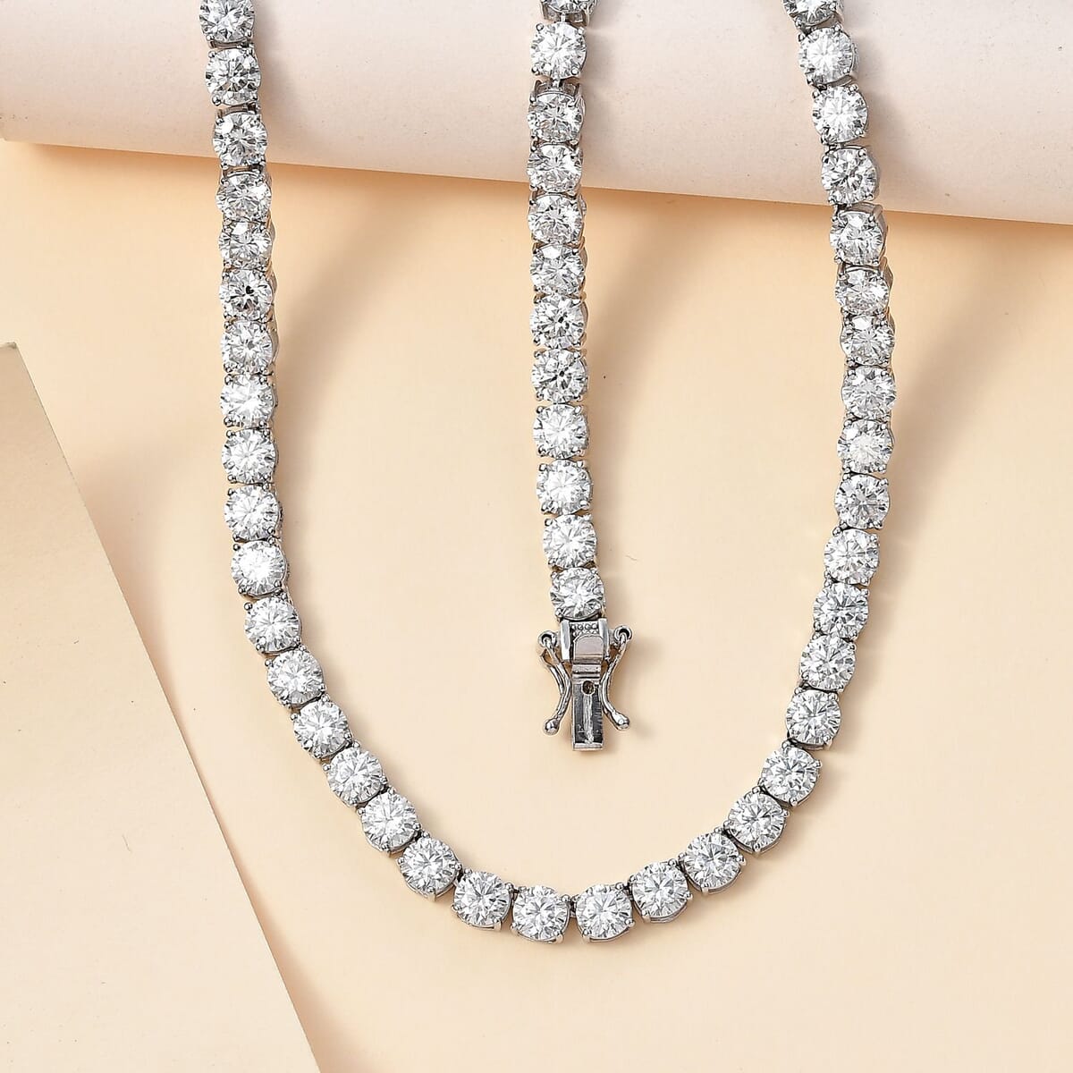 Moissanite Tennis Necklace 18 Inches in Platinum Over Sterling Silver 38.40 ctw image number 1
