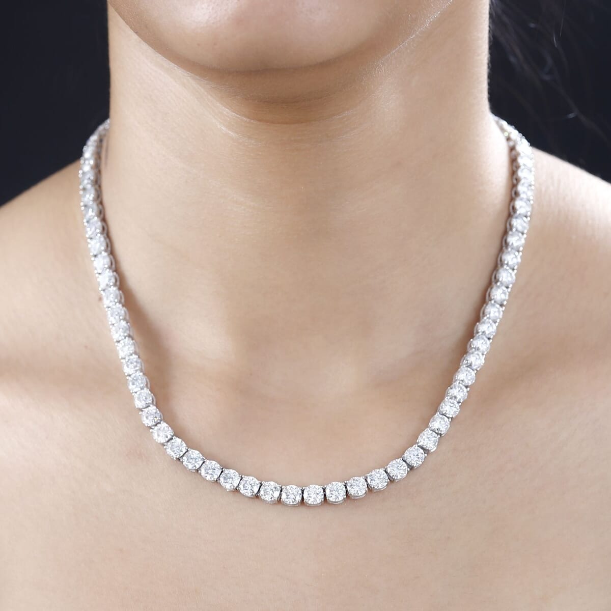 Moissanite Tennis Necklace 18 Inches in Platinum Over Sterling Silver 38.40 ctw image number 2