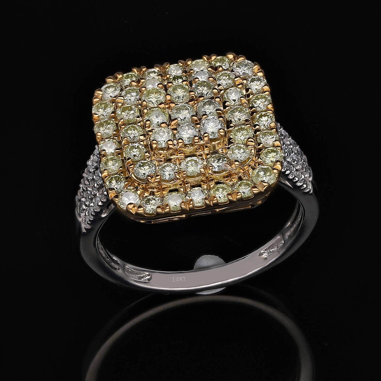 Luxoro 14K White and Yellow Gold Natural Yellow and White Diamond I3 Ring (Size 10.0) 5.30 Grams 2.00 ctw