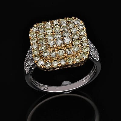 Luxoro 14K White and Yellow Gold Natural Yellow and White Diamond I3 Ring (Size 10.0) 5.30 Grams 2.00 ctw