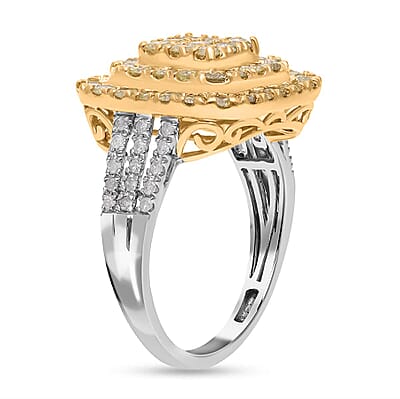 Luxoro 14K White and Yellow Gold Natural Yellow and White Diamond I3 Ring (Size 10.0) 5.30 Grams 2.00 ctw
