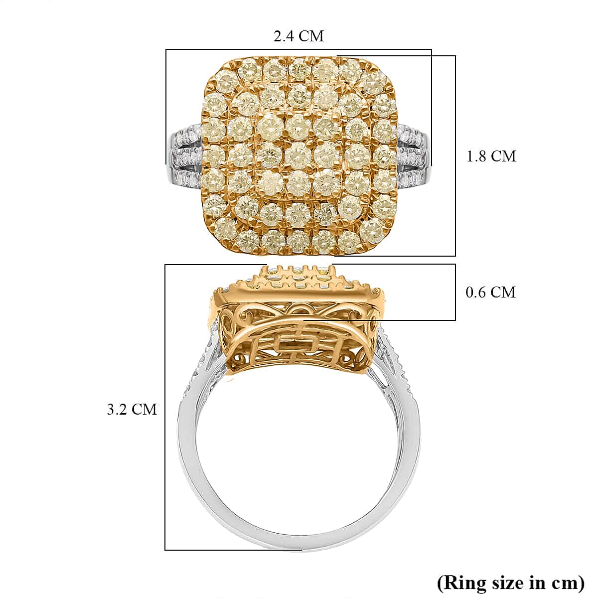 Luxoro 14K White and Yellow Gold Natural Yellow and White Diamond I3 Ring (Size 10.0) 5.30 Grams 2.00 ctw