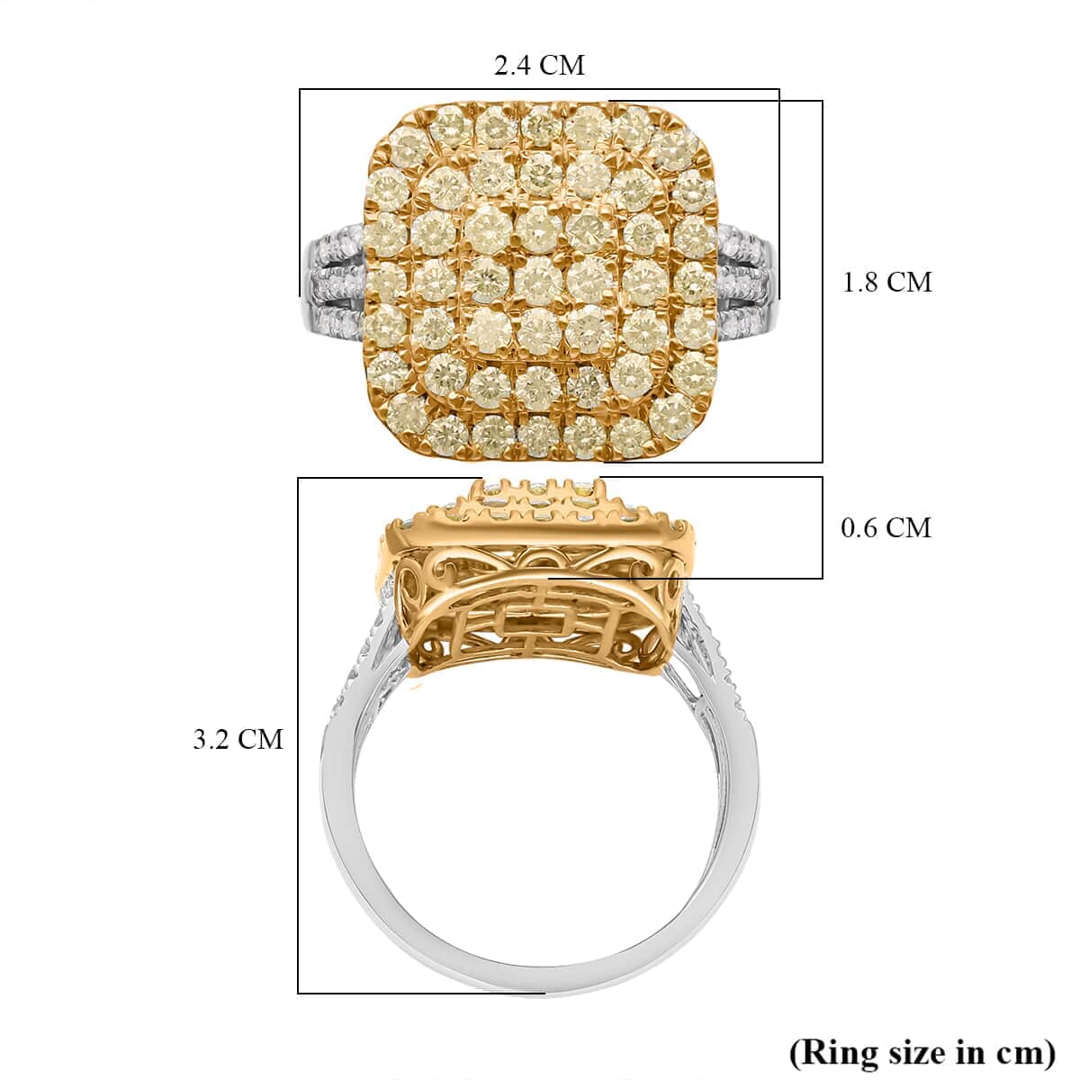 Luxoro 14K White and Yellow Gold Natural Yellow and White Diamond I3 Ring (Size 10.0) 5.30 Grams 2.00 ctw image number 5