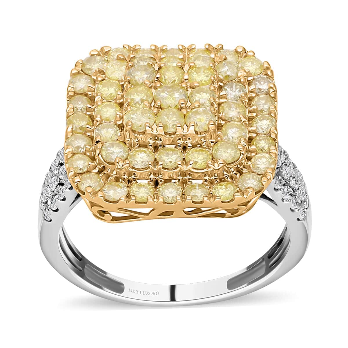 Luxoro 14K White and Yellow Gold Natural Yellow and White Diamond I3 Ring (Size 6.0) 5.30 Grams 2.00 ctw image number 0