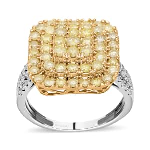 Luxoro 14K White and Yellow Gold Natural Yellow and White Diamond I3 Ring (Size 6.0) 5.30 Grams 2.00 ctw
