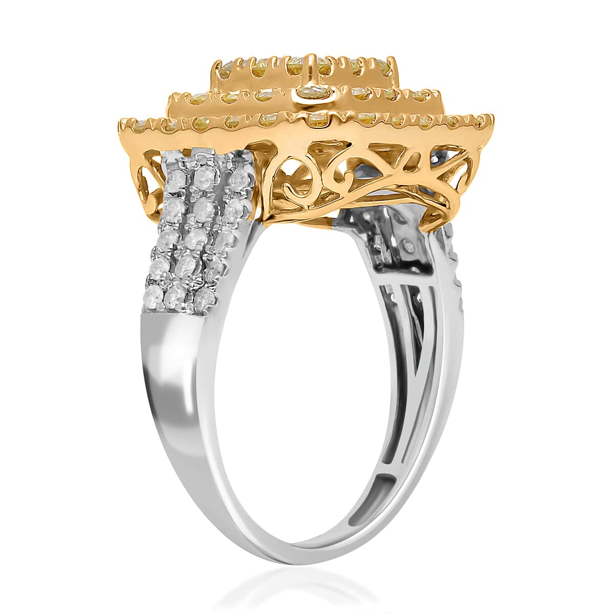 Luxoro 14K White and Yellow Gold Natural Yellow and White Diamond I3 Ring (Size 6.0) 5.30 Grams 2.00 ctw image number 3