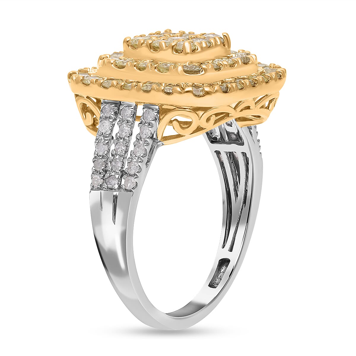 Luxoro 14K White and Yellow Gold Natural Yellow and White Diamond I3 Ring (Size 7.0) 5.30 Grams 2.00 ctw image number 3
