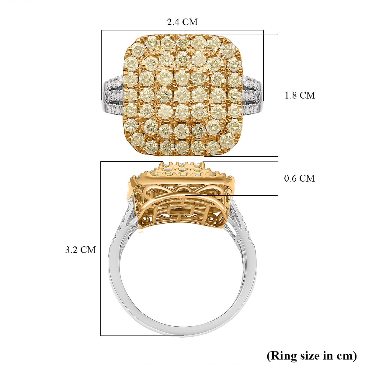 Luxoro 14K White and Yellow Gold Natural Yellow and White Diamond I3 Ring (Size 7.0) 5.30 Grams 2.00 ctw image number 5