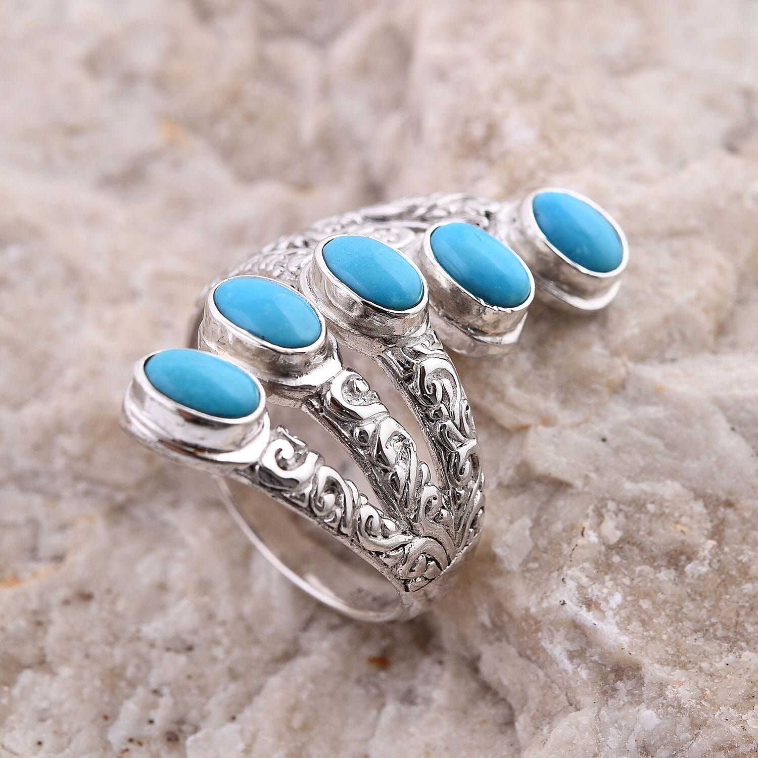 Sleeping Beauty Turquoise 1.50 ctw Ring in Sterling Silver (Size 5.5)