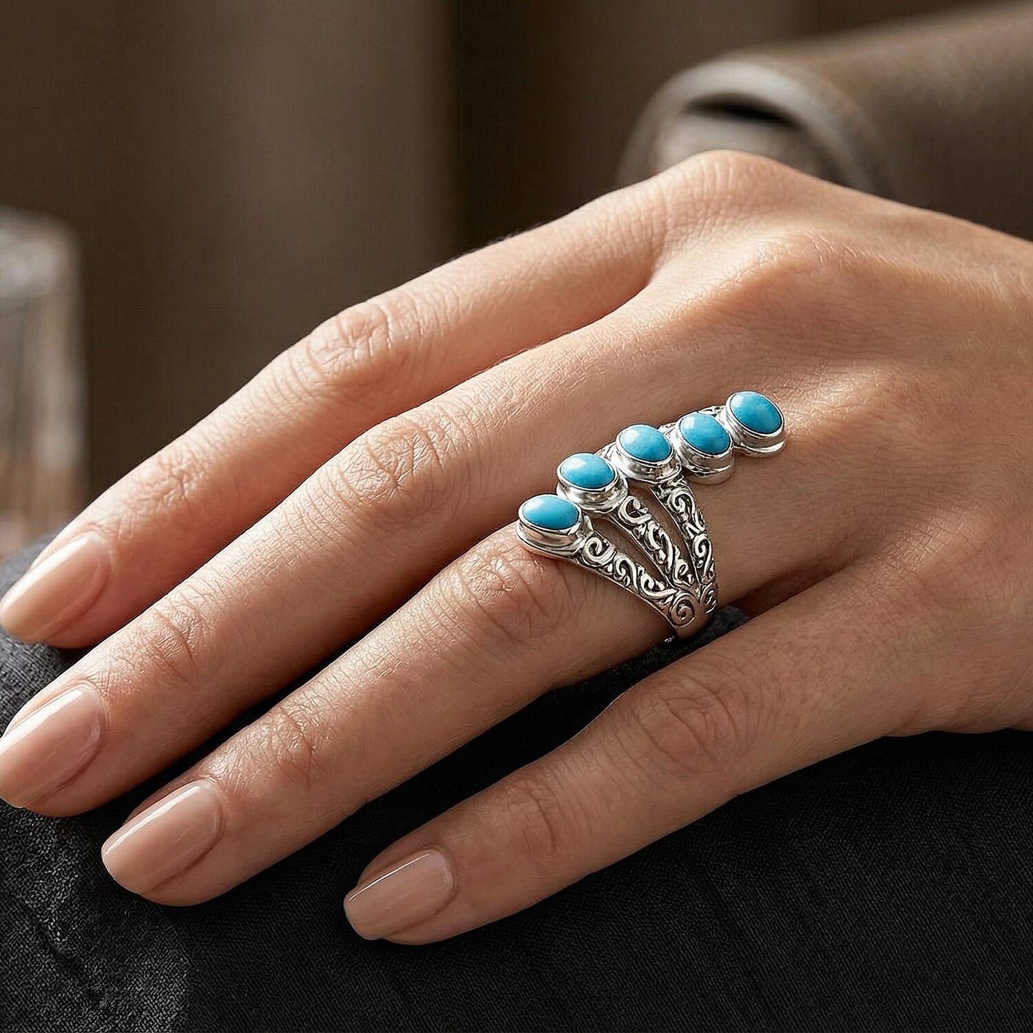 Sleeping Beauty Turquoise 1.50 ctw Ring in Sterling Silver (Size 5.5)