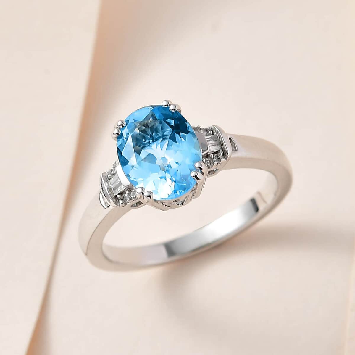 Luxoro 10K White Gold Premium Santa Maria Aquamarine and G-H, I3 Diamond Ring (Size 6.0) 1.80 ctw image number 1